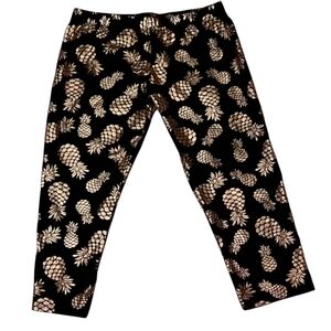 Black Gold Pineapple Print Cotton Capri Leggings No Boundaries Women Med 7-9